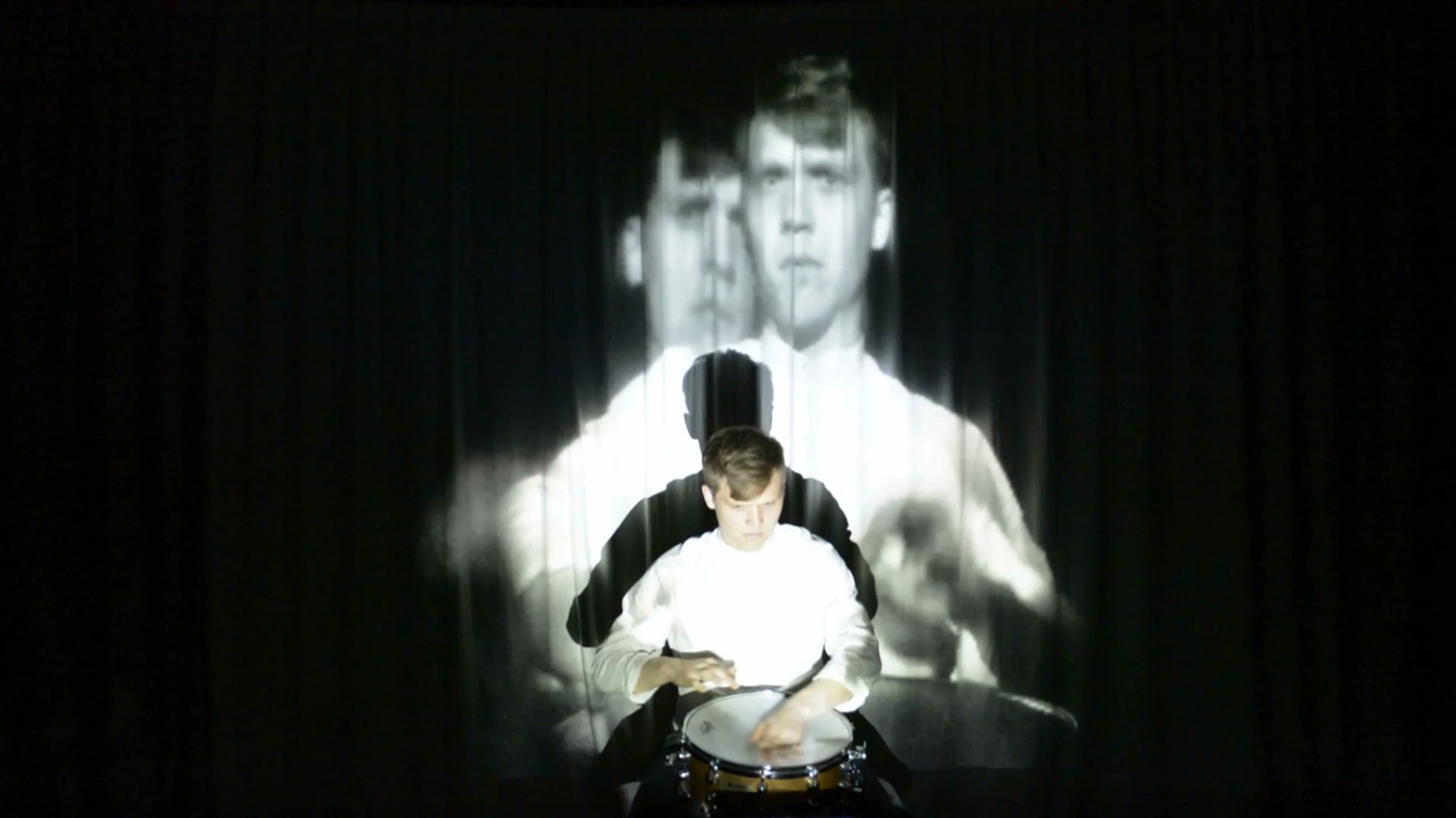Piece for snare drum and audiovisual feedback, Brian Archinal, Kaj Duncan David