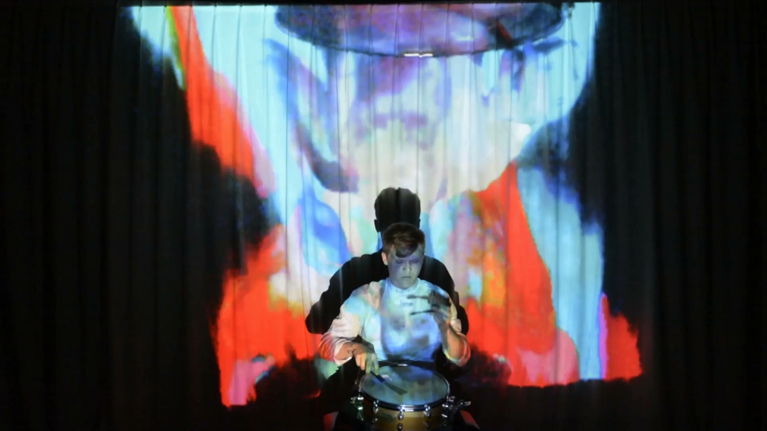 Piece for snare drum and audiovisual feedback, Brian Archinal, Kaj Duncan David